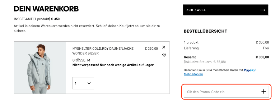 Box für Adidas Rabattcode